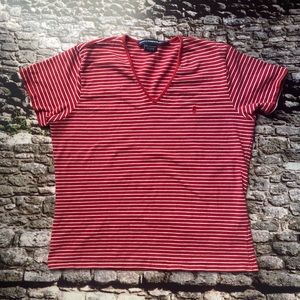 Ralph Lauren Sport V neck shirt. Women. Size XL. Red and white stripes